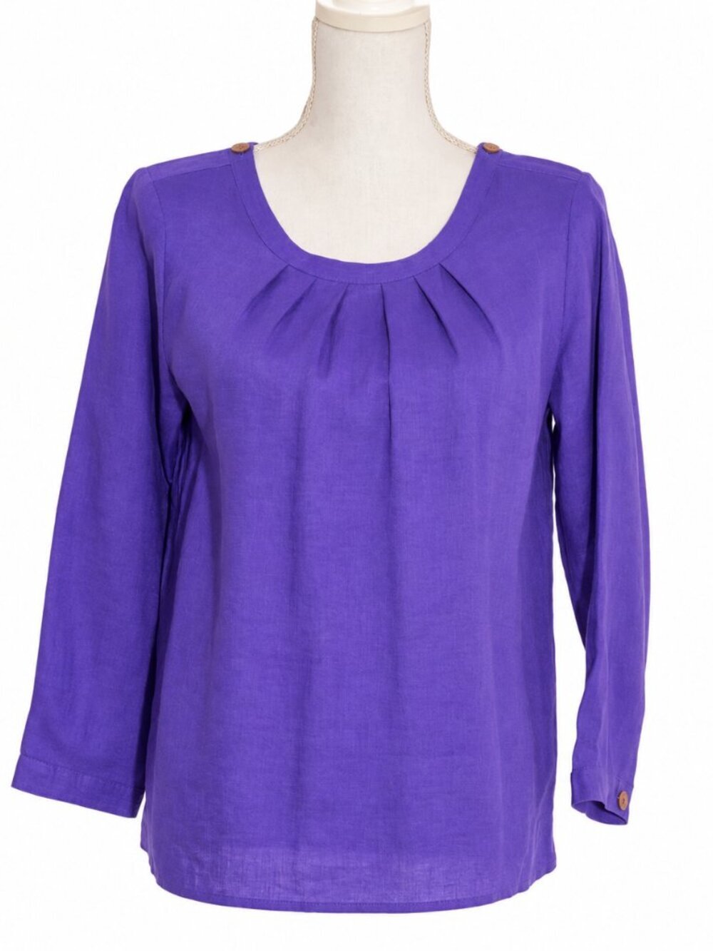 J. CREW Coastal Preppy 100% Linen Purple Pleated Long Sleeve Blouse Top Size 4